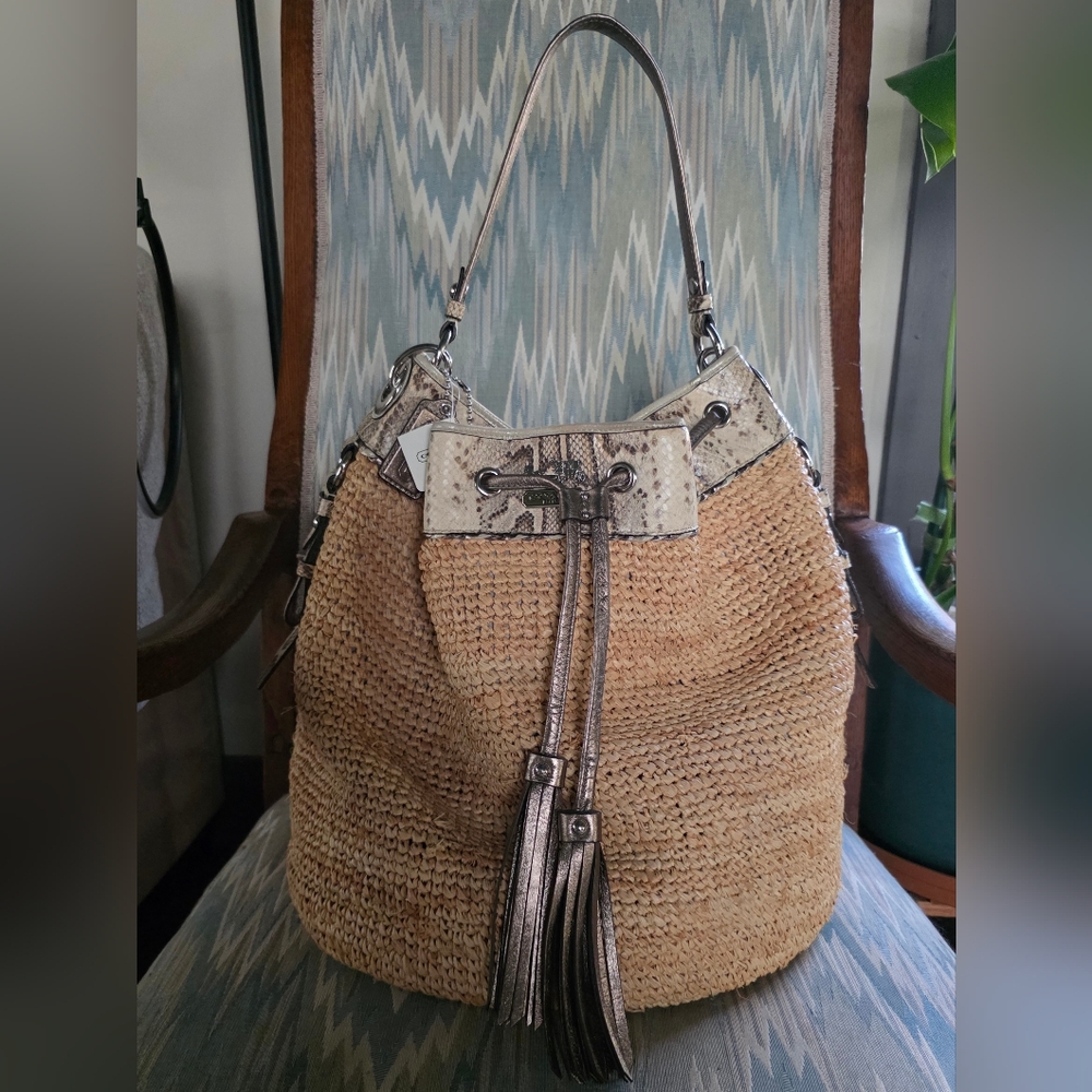 Coach Large Straw and Python Bucket Shoulder Bag